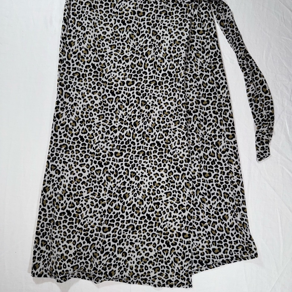 Y2K Leopard‎ Print Wrap Skirt Tan Good Animal Midi Womens Size Small